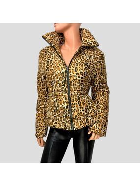 Y2K Leopard Cropped Puffer Jacket S Indie Sleaze Mobwife Apres Ski